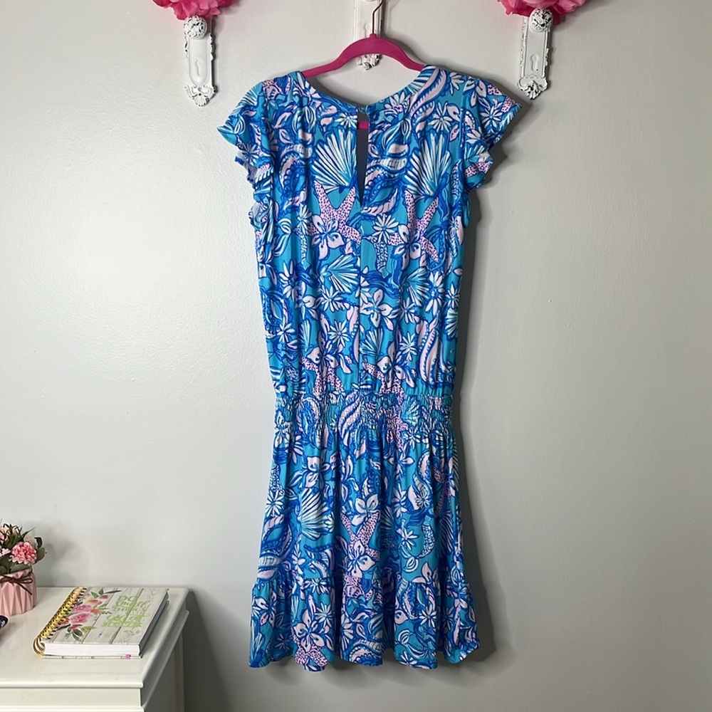 Lilly Pulitzer Ravi Short Sleeved Romper in Amalfi Blue Sound The Sirens, Small. - Picture 11 of 13